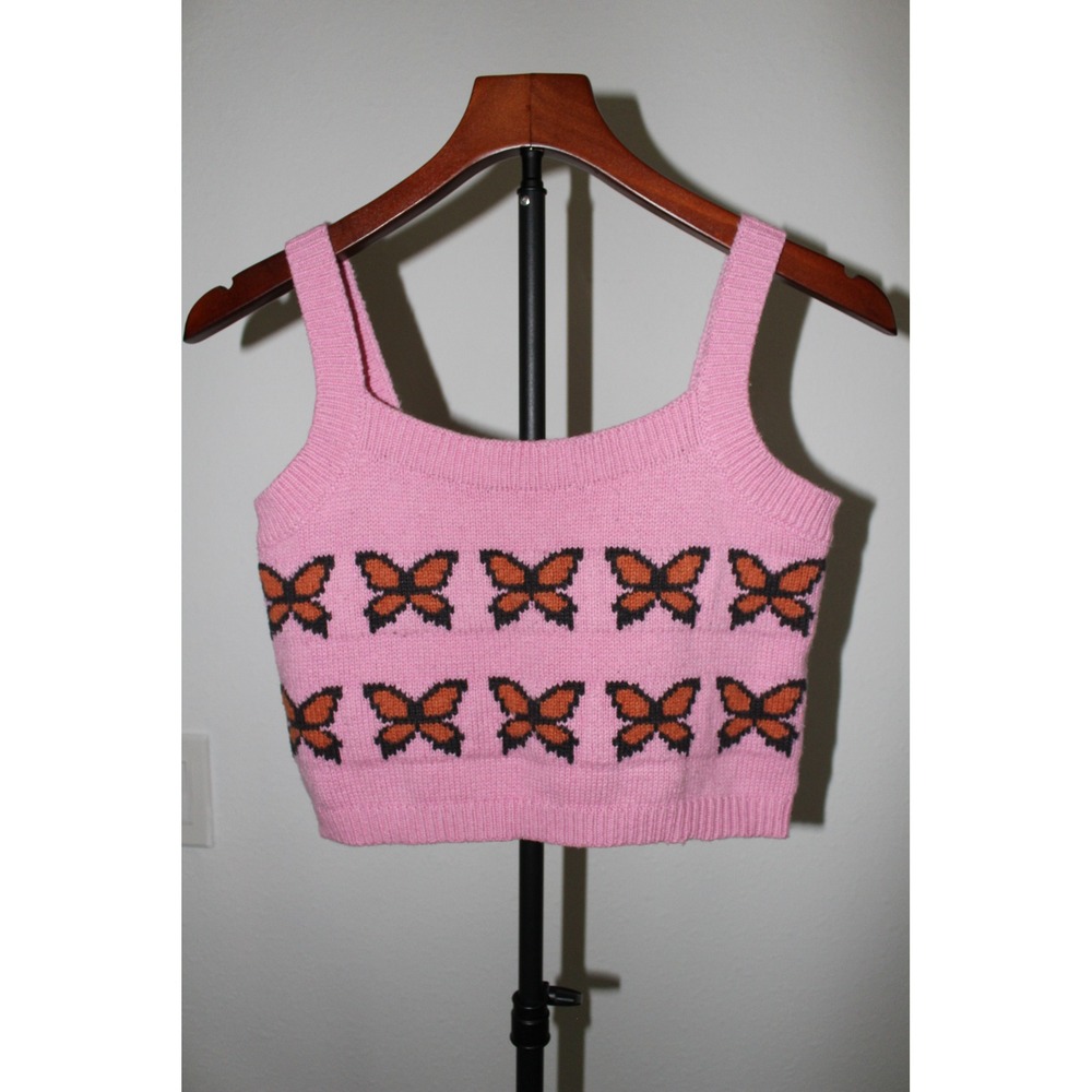 Levi's Pink Knit Butterfly Crop Top Tank‎ Sweater Women's XS